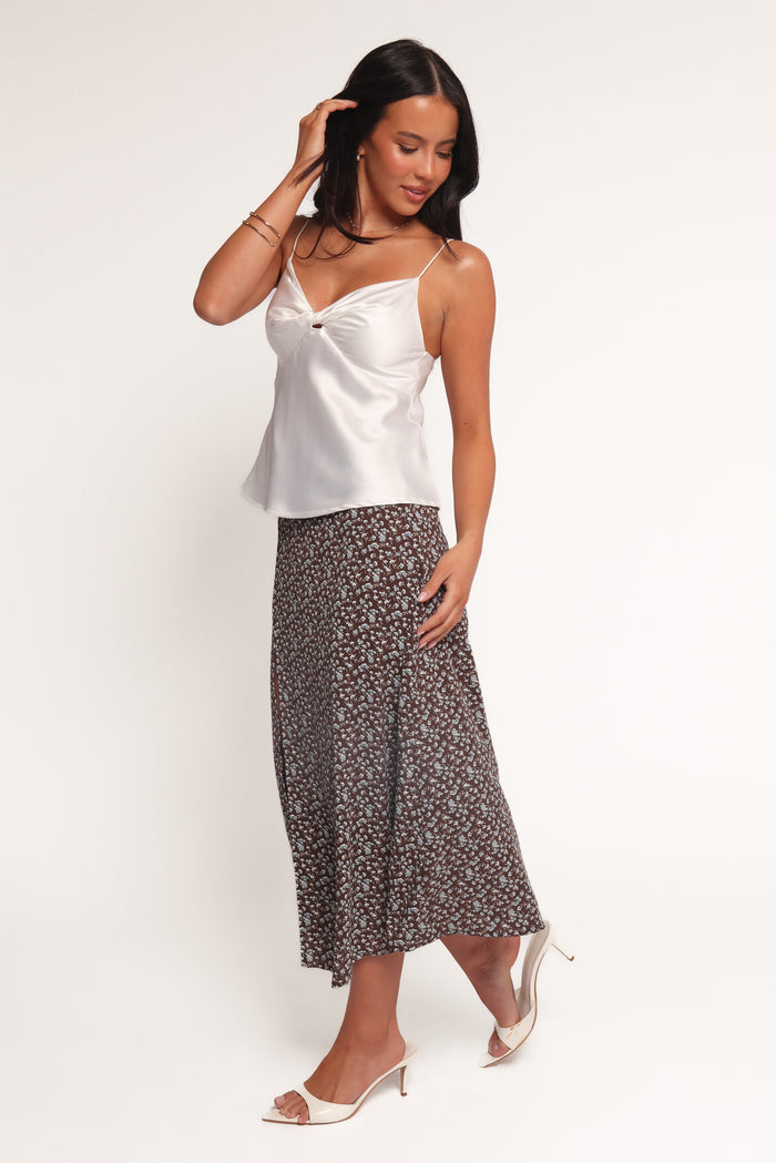 Petal and Pup USA BOTTOMS Willow Midi Skirt - Brown Blue Floral