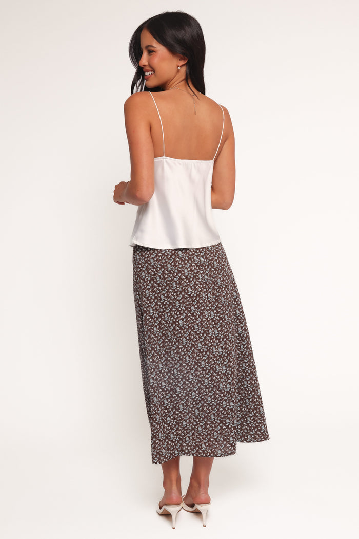 Petal and Pup USA BOTTOMS Willow Midi Skirt - Brown Blue Floral