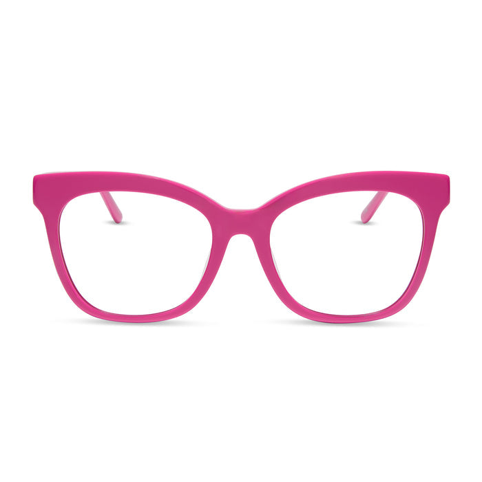 diff eyewear featuring the winston cat eye glasses with a bright pink frame front view
