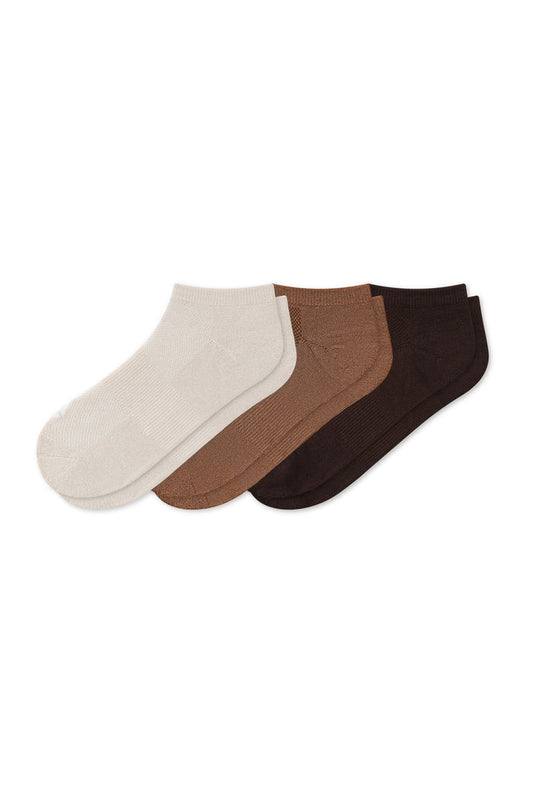 Women's Ankle Socks 3-Pack in Cafe on a white background