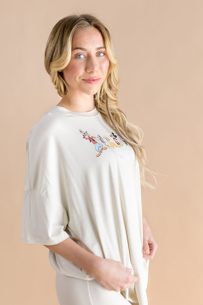 Mickey and friends patterned graphic oversized tee that goes with matching biker shorts