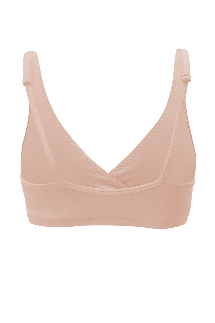 The back of the Women's Cross Front Bralette in Chai shown on a ghost mannequin