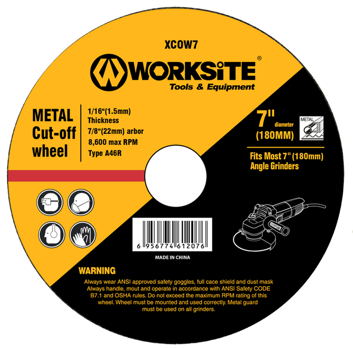 Worksite Metal Cutting Disc for 4 1/2" Grinders Size: 4 1/2 in X 0.11 in X 7/8 in (115x3.0x22mm)  XCOW412-3.0 Worksite Hand Tools