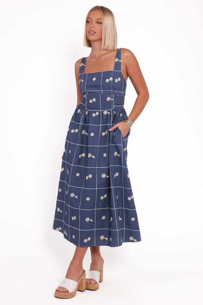Petal and Pup USA DRESSES Yolande Midi Dress - Blue Floral (Hold for Amazon)