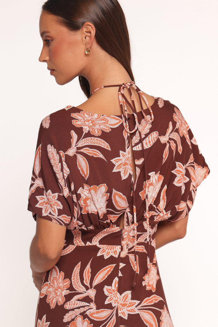 Petal and Pup USA DRESSES Yolande Midi Dress - Orange Floral