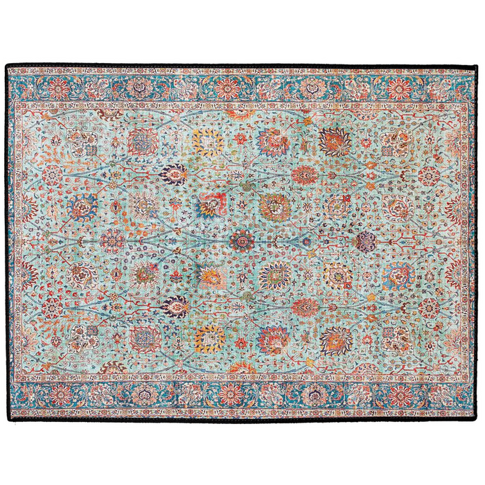 Zahra Persian Indoor/Outdoor Floor Mat Antique Aqua Blue