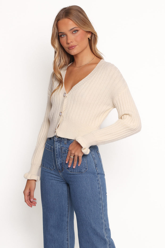 Petal and Pup USA KNITWEAR Zana Ribbed Ruffle Cuff Knit Sweater - Cream