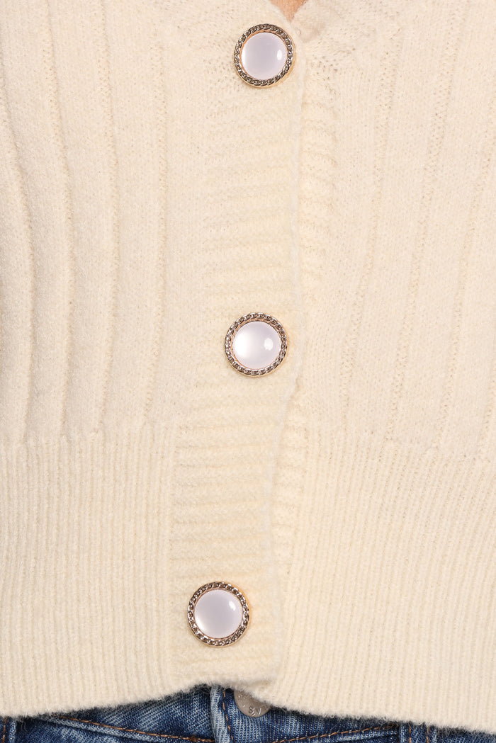 Petal and Pup USA KNITWEAR Zana Ribbed Ruffle Cuff Knit Sweater - Cream