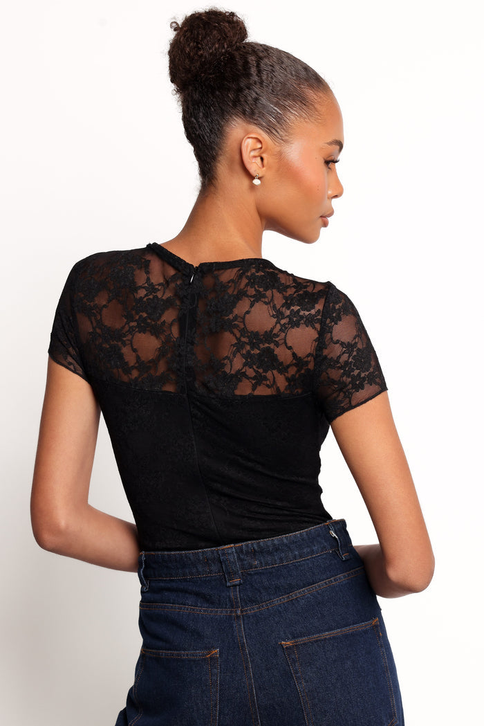 Petal and Pup USA TOPS Ziva Lace Overlay Bodysuit - Black